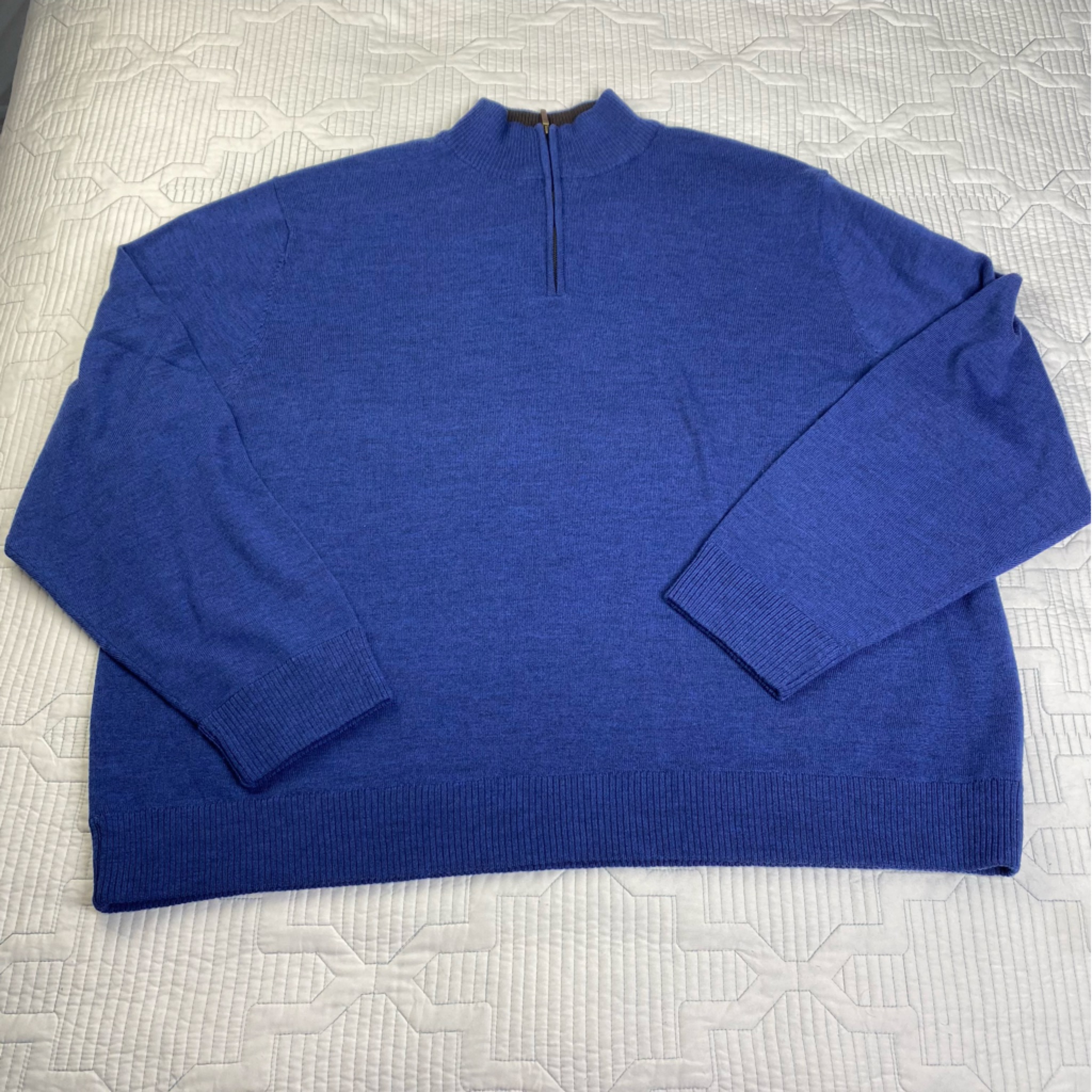 Maker & Company Sweater Mens 3xb Blue 1/4 Zip Pullover Top 100% Merino Wool